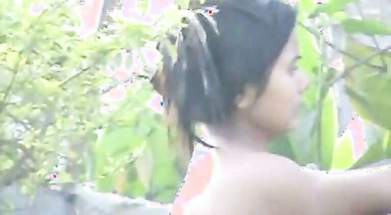 Super sexy Indian village girl wrapped in red dupatta taking open air show recorded by her neighbor from his house.