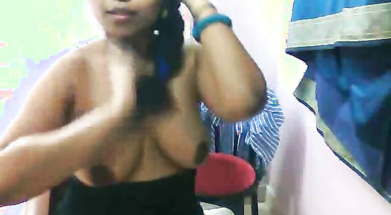 Busty desi babe Lilly in blue shirt and in stockings doing a self recorded strip show leaked online!.
