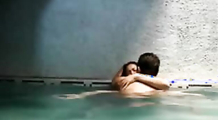 Newly married Indian couple on their honeymoon in Mauritius hotel swimming pool getting naughty.