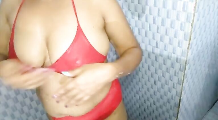 Desi Bhabhi Fucked In Red Bra Penty By Devar In Bathroom Sex