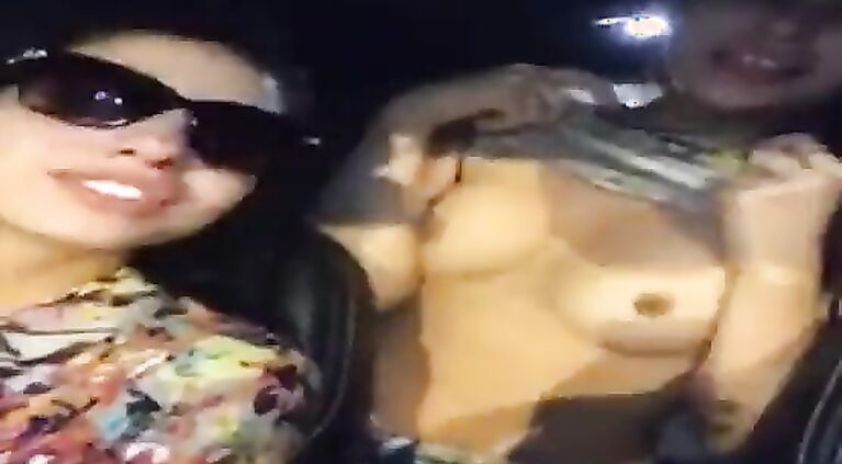 Group fun in car girls exposing boobs to lucky guy