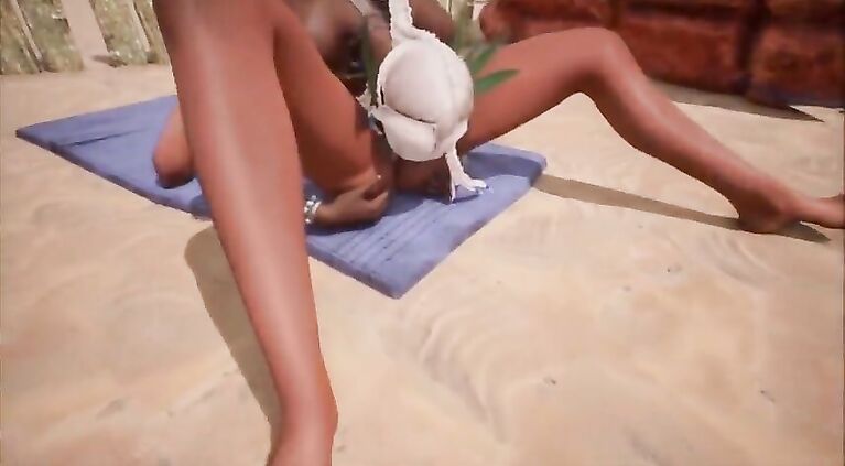 Lesbian gangbang on the beach