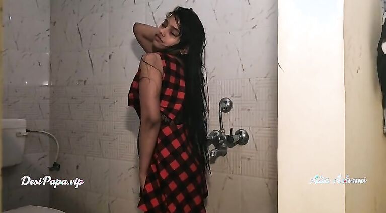 cute Desi indian bollywood model Alia Advani in bathroom taking shower