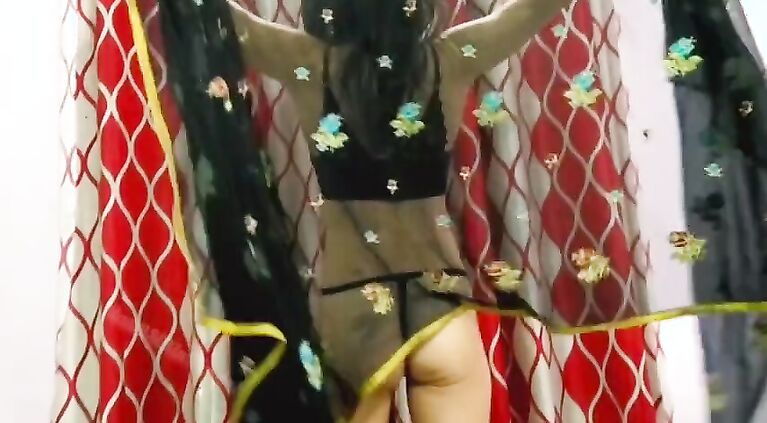 Huge Dick Shacking while watching her Hot Saree Strip Tease and Butt Show.