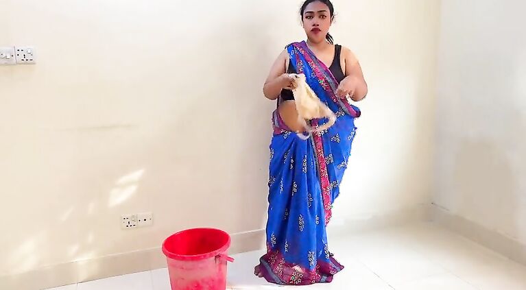 While The Indian Stepmom Washes Bra & Panties, She Took Off Stepson's Pants, Then Asked Him To Fuck Her