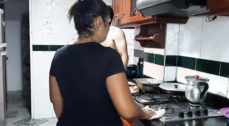 My stepmom gives me a delicious oral in the kitchen