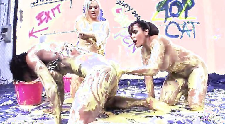 Throwing cream at each other as the lesbian trio needs to start somehow