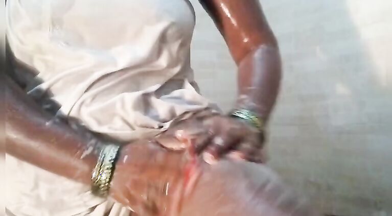 Aunty bathing